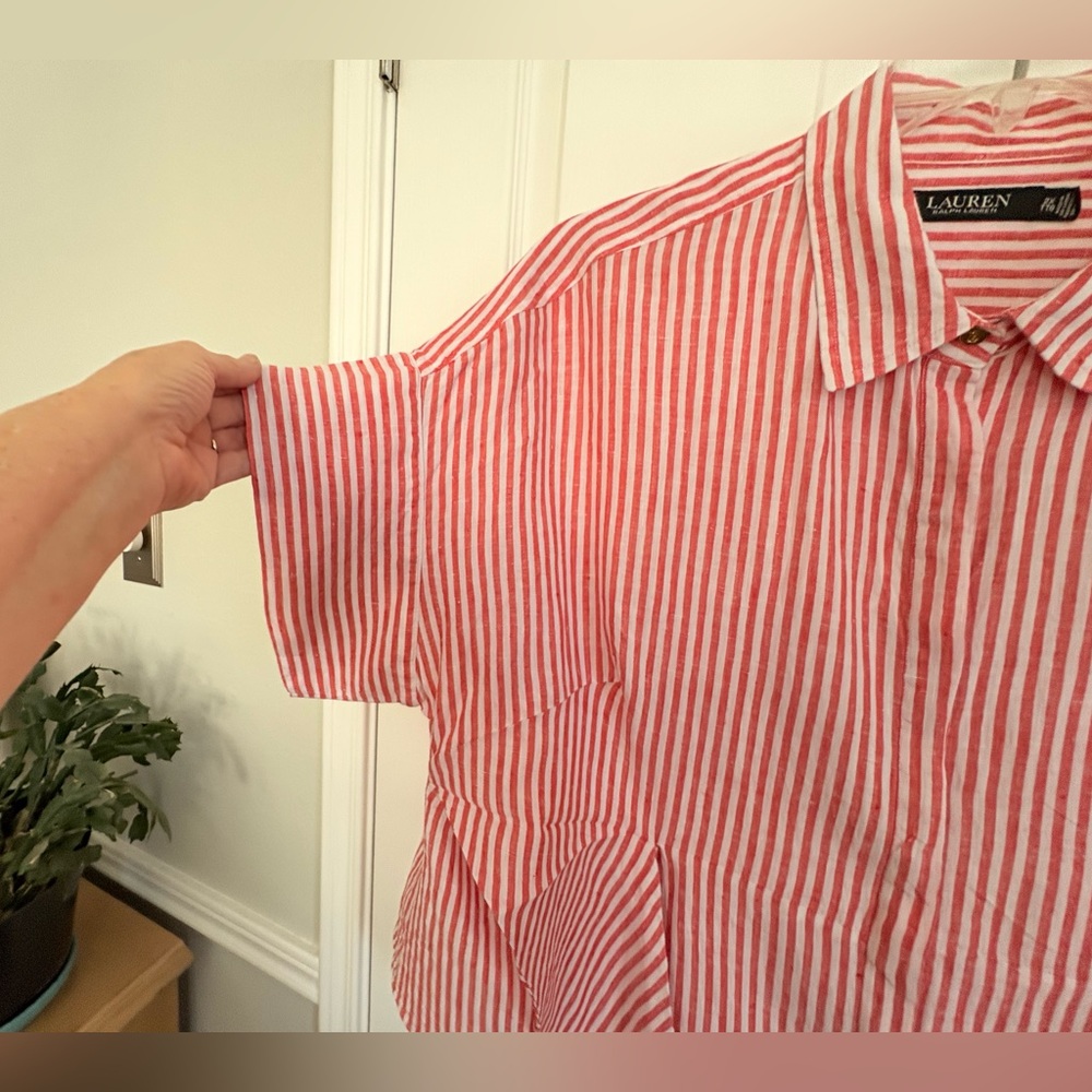 Lauren Ralph Lauren Red and White Striped Button-Up Blouse - Picture 3 of 7
